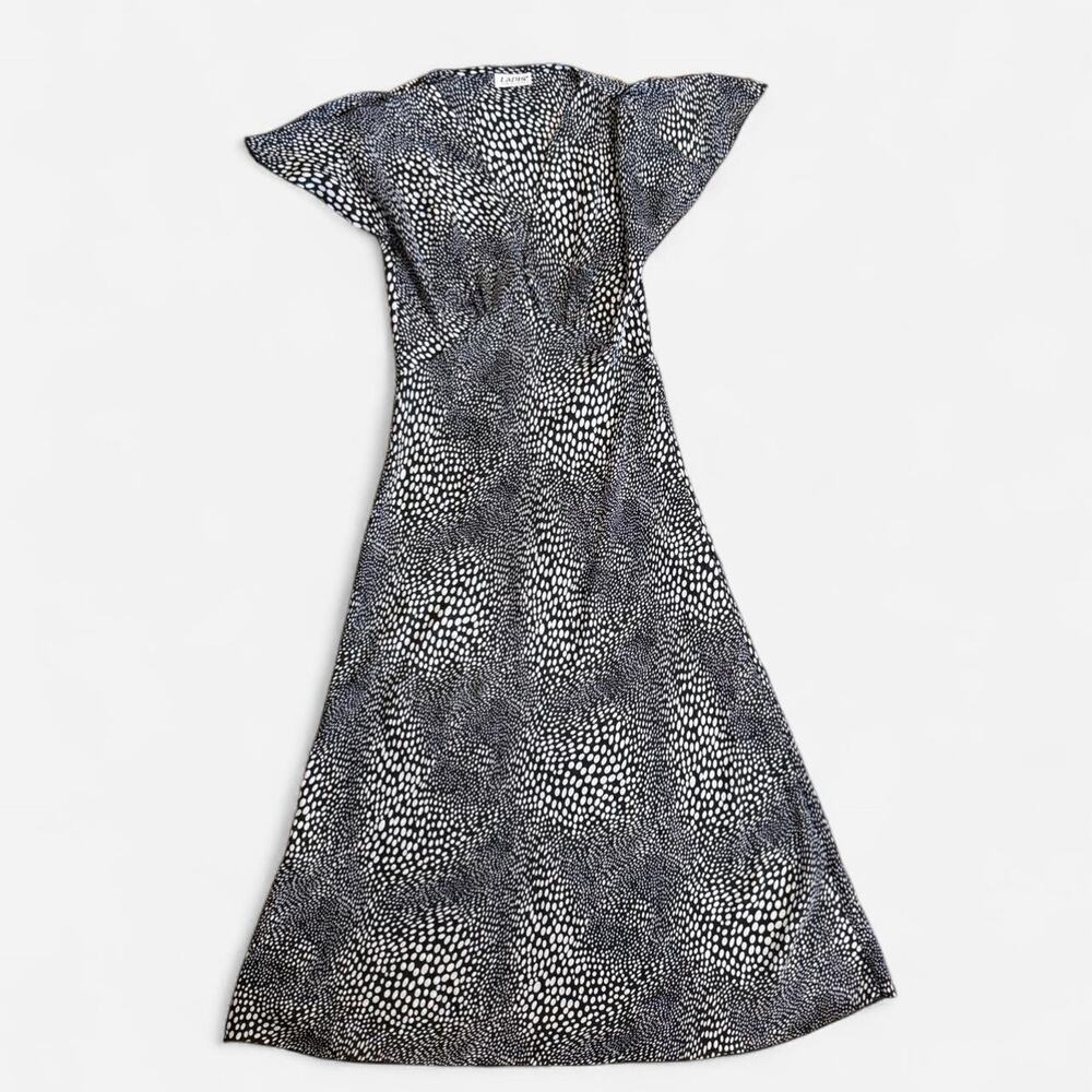 VTG Y2K Lapis Sheer Black & White Dotted Animal Print Flutter Sleeve Midi Dress - Picture 6 of 8